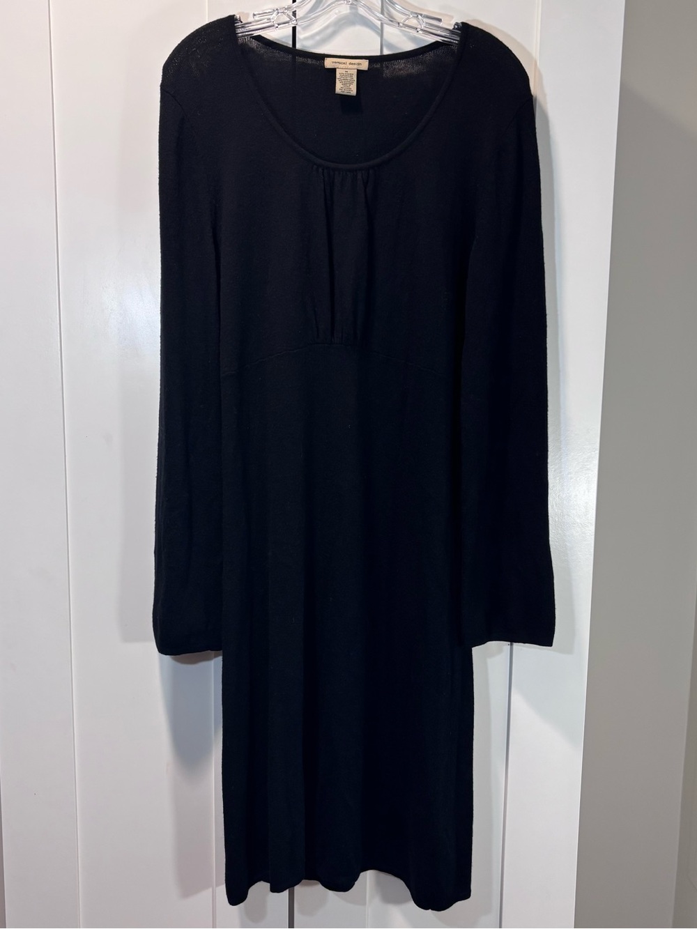 Vertical Design Lambswool Cotton Cashmere Angora Black Sweater Dress Knit M Wool